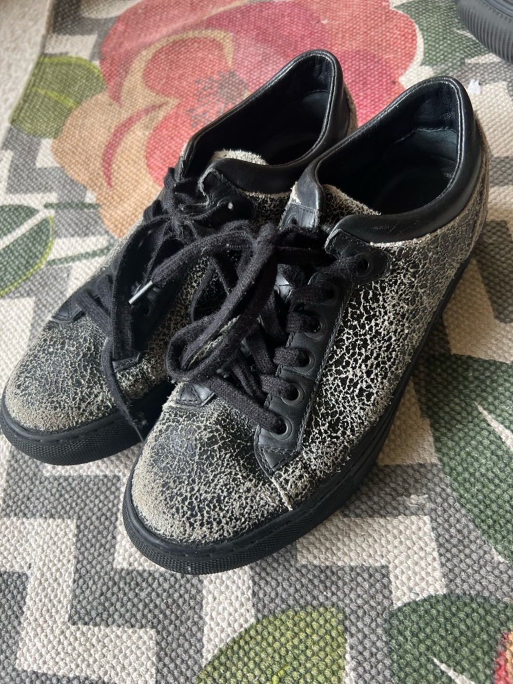 All Saints Cracked leather Black Lace-Up Sneakers- Size 37
